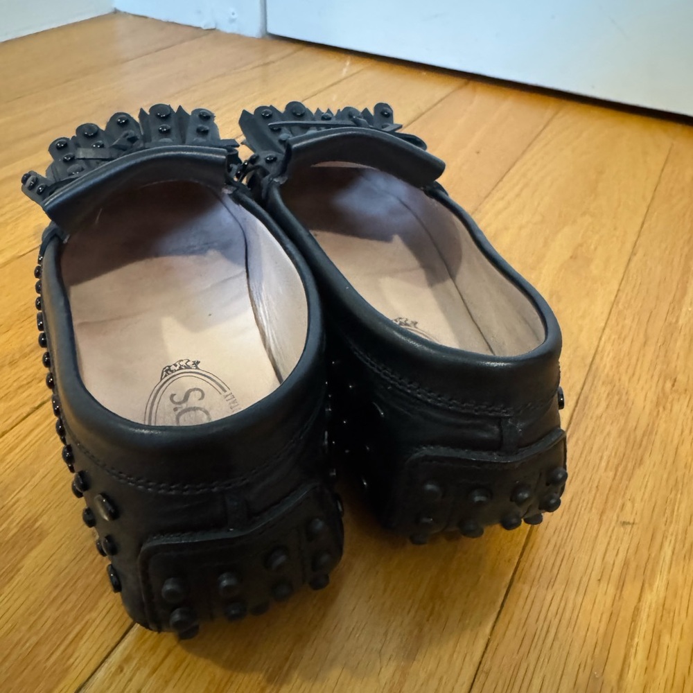 Tod's Black Leather Fringe Loafers - Picture 4 of 5